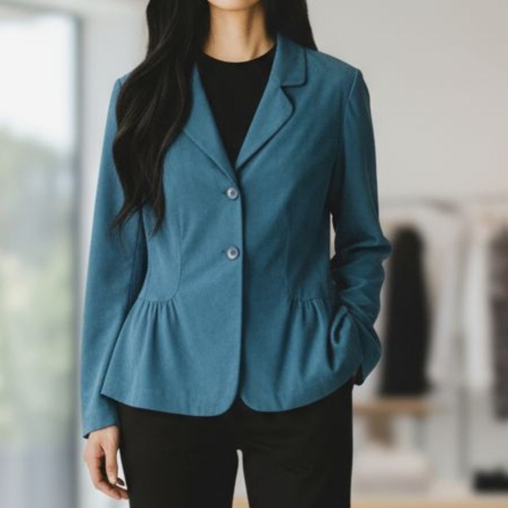 Vintage Turquoise Blue Crush Velvet 3 Button Blazer